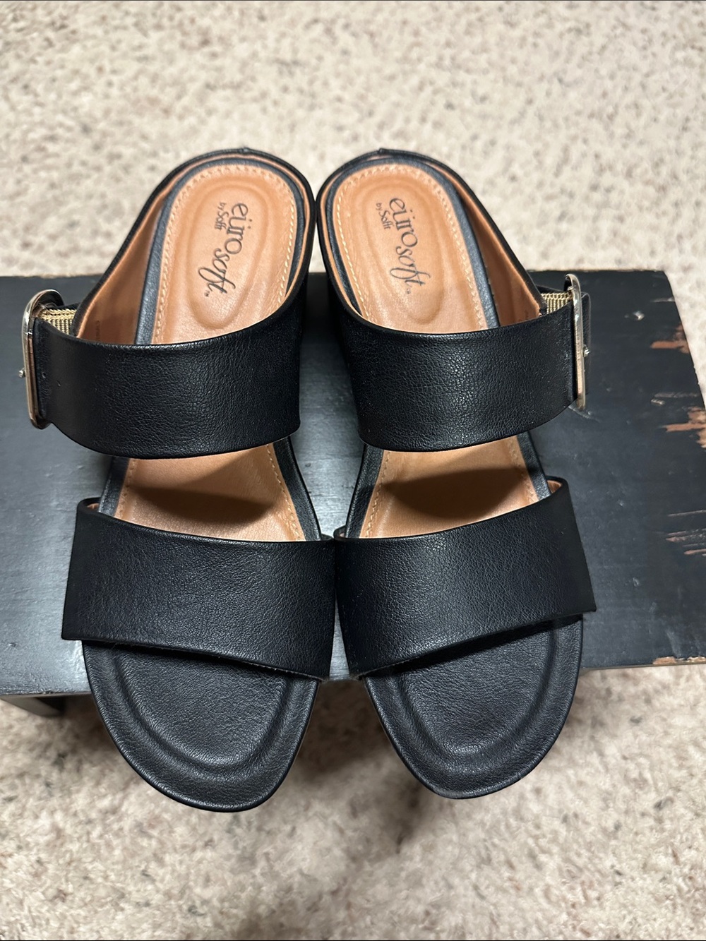 Eurosoft Black Double-Band Slide Mules